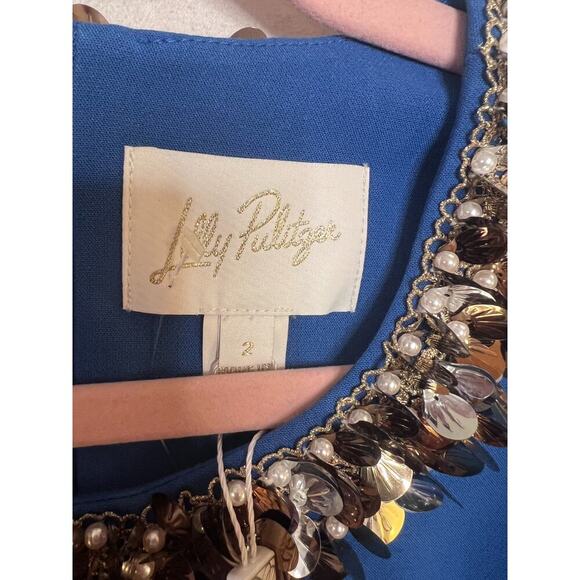 Lilly Pulitzer Size 2 Blue Dress Shell Pearl Accents Edita - Picture 5 of 7